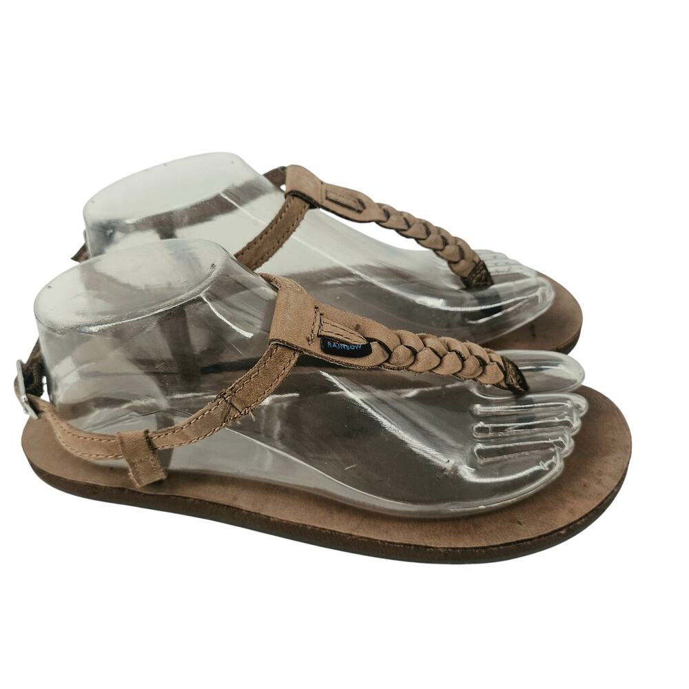 Rainbow Leather T-Street Braided T-Strap Sandals Tan Brown Women's L 7.5 - 8.5